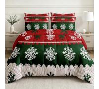 Flocon De Neige Noël Couette Imprimée sans Housse 180x200 4 Saisons | Texture Tricot Fair Isle Couette 2 en 1 Réversible Édredon 1 Personne Enfant Hiver Chaud Lavable, 2 Taies d'oreiller
