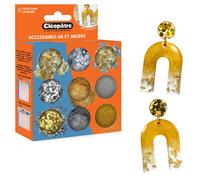 CLEOPATRE - Kit Accessoires Résine - Paillettes, Poudres de mica et Feuilles - Or/Argent pour Créations en Résine UV et Epoxy - 9 Pots