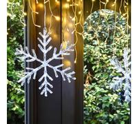 Flocon lumineux à suspendre - 30 micro LED blanc pur - 8 fonctions animées avec mémoire + timer 6h - Ø36 cm - 4,5V - câble argent transparent - intérieur & extérieur - Décoration de Noël