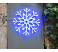 Flocon lumineux LED 40 cm - 48 LED bleu & blanc pur - 4 couleurs fixes + animation changement de couleur - Câble argent transparent - Intérieur/extérieur IP44 - 5V - Décoration de Noël