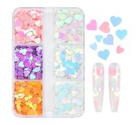 Flocons à paillettes pour ongles | Autocollants à paillettes en forme de cœur d'amour 6 couleurs - Confettis holographiques Art de manucure acrylique japonais artisanat décalcomanies pour visage corps