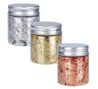 Flocons de Feuille d'or 3 Bouteilles Gold Leaf Gold Foil Paper Metallic Foil Flakes pour dorure, Peinture, Résine, travaux Manuel, Ongles et décoration de la Maison 10g/Bouteille