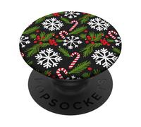 flocons de neige blancs avec des cannes de bonbons avec Noël PopSockets PopGrip Adhésif