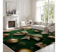 Flocons de Neige, Boules, Nœuds de Noël Tapis Antidérapant 150x210cm - Noël Luxueux Vert Imprimé Ne perd Pas Ses Poils - Tapis Lavable pour Salon, Chambre à Coucher, Salle à Manger, Descente de Lit