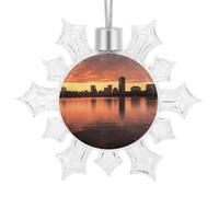 Flocons de neige décoratifs en plastique pailleté pour sapin de Noël Boston Charles River, horizon de la ville, coucher de soleil et coucher de soleil