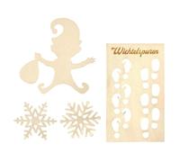 Flocons de neige en bois pour travaux manuels, modèle d'empreintes de pieds en bois - Ornements de Noël en bois | Pochoir de nain mural pour la maison à peindre, pendentif flocon de neige de Noël