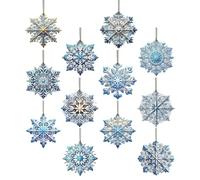 Flocons de neige Lot de 24 pendentifs bleus double face avec crochet Décorations de Noël en forme de flocon de neige 2D pour la salle de classe, les fêtes d'hiver, le pays des merveilles et la maison