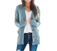 Flodxo Cardigan pour femme en tricot épais avec poche ouverte sur le devant, manteau long et veste en tricot torsadé doux et confortable à manches longues, bleu clair, M
