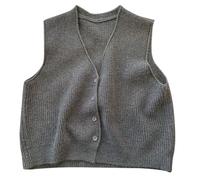 Flodxo Cardigan sans manches pour femme en tricot décontracté vintage débardeur couleur unie léger pull boutonné pull en tricot Y2K Streerwear gilet col en V, gris foncé, Taille unique