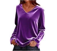 Flodxo Chemises en velours à manches longues pour femme - Col en V - Style décontracté - Pour le travail et le bureau - Coupe ample - Couleur unie - Style vintage et élégant - Pour sortir, violet, M