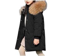 Flodxo Doudounes pour filles Veste d'hiver matelassée Manteaux trench chauds rembourrés Vêtements d'extérieur Manteau long avec capuche en fausse fourrure à boutonnage Vestes à manches longues Parkas