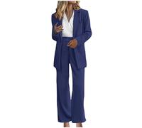 Flodxo Ensemble 2 pièces pour femme - Ensemble de costumes et blazers élégants pour mariage - Ensemble 2 pièces - Manches longues - Blazer boutonné - Taille haute - Pantalon large - Pour le travail,