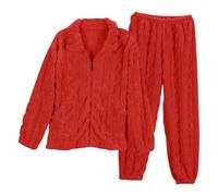 Flodxo Ensemble de pyjama moelleux 2 pièces en polaire pour femme - Chaud et confortable - Veste zippée sur toute la longueur - Haut et pantalon à taille élastique - Vêtements de nuit, Rouge, M