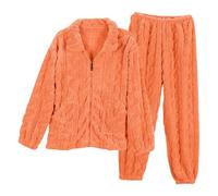 Flodxo Ensemble de pyjama moelleux 2 pièces en polaire pour femme - Chaud et confortable - Veste zippée sur toute la longueur - Haut et pantalon à taille élastique - Vêtements de nuit, Orange, M