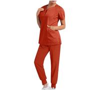 Flodxo Ensemble d'uniforme médical professionnel pour femme - Tunique d'allaitement - Taille élastique - Pantalon de travail - Pour la beauté, le spa, la santé des animaux domestiques, Orange, L