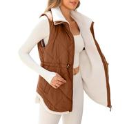 Flodxo Gilets pour femme avec doublure en polaire - Gilets et chauffe-corps matelassés - Gilet d'hiver sans capuche sans manches - Manteau chaud avec poches - Hauts thermiques décontractés, marron,