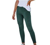 Flodxo Jeggings pour femme taille haute stretch élastique pantalon tendance skinny slim crayon pantalon rétro couleur unie décontracté leggings hip-hop à enfiler, Vert, M