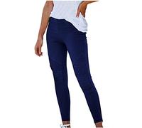 Flodxo Jeggings pour femme taille haute stretch élastique pantalon tendance skinny slim crayon pantalon rétro couleur unie décontracté leggings hip-hop à enfiler, bleu marine, L