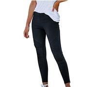 Flodxo Jeggings pour femme taille haute stretch élastique pantalon tendance skinny slim crayon pantalon rétro couleur unie décontracté leggings hip-hop à enfiler, Noir , M