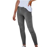Flodxo Jeggings pour femme taille haute stretch élastique pantalon tendance skinny slim crayon pantalon rétro couleur unie décontracté leggings hip-hop à enfiler, gris, XXL