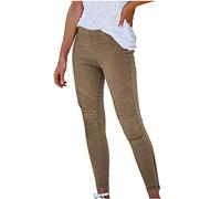 Flodxo Jeggings pour femme taille haute stretch élastique pantalon tendance skinny slim crayon pantalon rétro couleur unie décontracté leggings hip-hop à enfiler, kaki, XL