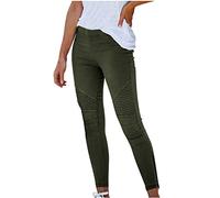 Flodxo Jeggings pour femme taille haute stretch élastique pantalon tendance skinny slim crayon pantalon rétro couleur unie décontracté leggings hip-hop à enfiler, vert militaire, XXL
