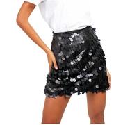Flodxo Jupe à paillettes pour femme - Mini jupe moulante à paillettes scintillantes - Taille haute - Demi-robe pour discothèque, rave, soirée, bar, vacances, club, cocktail, etc, Noir , M