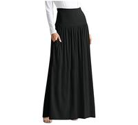 Flodxo Jupes maxi en coton pour femme - Taille élastique - Style bohème - Grande taille - Décontractée - Longueur cheville - Jupe longue avec poches - Uni - Taille haute - Tendance - Uni, Noir , L