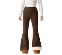 Flodxo Leggings évasés doublés en polaire pour enfants - Pantalon thermique chaud décontracté épais uni - Collants solides - Pantalon de yoga - Coupe ajustée - Pantalon d'école, marron, 14-15 ans