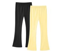 Flodxo Lot de 2 leggings en coton pour filles - Taille élastique - Pantalon de yoga décontracté - Couleur unie - Pour le sport, le fitness, la gym, l'entraînement, la danse, Noir 24, 7-8 ans