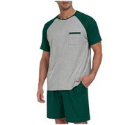 Flodxo Lot de 2 pyjamas pour homme en coton - Grande taille - Vêtements de nuit d'été - Vêtements de nuit - Couleurs contrastées - T-shirt à manches courtes et pantalon, gris, 5XL