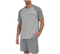 Flodxo Lot de 2 pyjamas pour homme en coton - Grande taille - Vêtements de nuit d'été - Vêtements de nuit - Couleurs contrastées - T-shirt à manches courtes et pantalon, café, 4XL