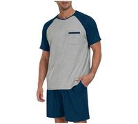 Flodxo Lot de 2 pyjamas pour homme en coton - Grande taille - Vêtements de nuit d'été - Vêtements de nuit - Couleurs contrastées - T-shirt à manches courtes et pantalon, bleu marine, 5XL