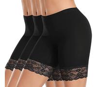 Flodxo Lot de 3 boxers pour femme en dentelle anti-frottement - Short long basique en coton - Culotte longue - Culotte longue - Culotte douce pour femme - Sous-vêtements de yoga et de gym, Noir 4, M