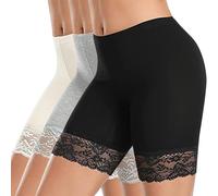 Flodxo Lot de 3 boxers pour femme en dentelle anti-frottement - Short long basique en coton - Culotte longue - Culotte longue - Culotte douce pour femme - Sous-vêtements de yoga et de gym, Noir 5, M