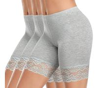 Flodxo Lot de 3 boxers pour femme en dentelle anti-frottement - Short long basique en coton - Culotte longue - Culotte longue - Culotte douce pour femme - Sous-vêtements de yoga et de gym, Gris 4., XL
