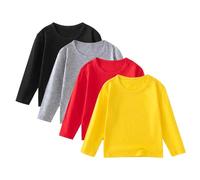 Flodxo Lot de 4 chemises à manches longues multicolores pour filles et garçons - Col rond - Couleur unie - Confortable - En coton - Décontracté - Léger et doux, Multicolore 18., 10-11 ans