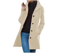 Flodxo Manteau d'hiver en laine pour femme - Trench à simple boutonnage - Col montant - Manteau mi-long ouvert sur le devant avec boutons - Haut à manches longues, beige, 3XL