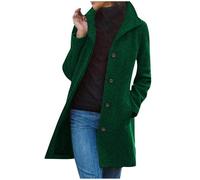 Flodxo Manteau d'hiver en laine pour femme - Trench à simple boutonnage - Col montant - Manteau mi-long ouvert sur le devant avec boutons - Haut à manches longues, Vert, L