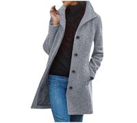 Flodxo Manteau en laine pour femmes Vestes d'hiver pour femmes UK Dames Trench-coat à simple boutonnage Col montant Manteaux longs mi-longueur Caban Cardigan ouvert devant avec boutons Hauts à manches