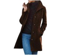 Flodxo Manteau en laine pour femmes Vestes d'hiver pour femmes UK Dames Trench-coat à simple boutonnage Col montant Manteaux longs mi-longueur Caban Cardigan ouvert devant avec bouton Hauts à manches