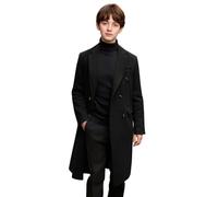 Flodxo Manteaux en laine à double boutonnage pour garçons - Veste élégante et décontractée - Trench-coat pour enfants - Manteau coupe-vent pour l'automne et l'hiver - Coupe classique, Noir , 12-13 ans