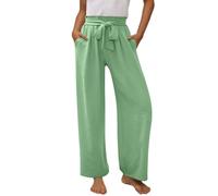 Flodxo Pantalon de survêtement ample décontracté à taille élastique pour adolescentes - Couleur unie - Avec poches - Taille haute - Léger, Vert, 10-11 ans