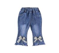 Flodxo Pantalon évasé en denim pour filles - Jean skinny extensible - Taille élastique - Coupe bootcut - Vintage - Décontracté, Noir , 3-4 ans