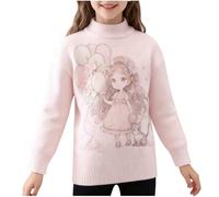 Flodxo Pull à col roulé pour fille - Chaud - Manches longues - Joli imprimé amusant - Pull thermique pelucheux - Automne et hiver - Doux et confortable - Pour l'école, Rose 2., 2-3 ans