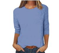 Flodxo Pull pour femme à manches 3/4 - Haut uni Henley ample et col rond - Sweat d'été basique - Grande taille - Pour le sport, la gym, la maison, Bleu 53, 3XL