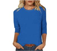 Flodxo Pull pour femme à manches 3/4 - Haut uni Henley ample et col rond - Sweat d'été basique - Grande taille - Pour le sport, la gym, la maison, Bleu 56, M