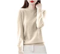 Flodxo Pull pour femme en tricot à manches longues - Couleur unie - Coupe ample - Élégant et décontracté - Col rond - Doux et confortable, Beige 19, M