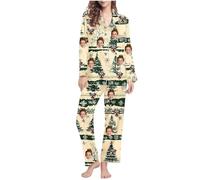 Flodxo Pyjama de Noël personnalisé avec photo de visage pour femmes et hommes, ensemble de pyjama fantaisie personnalisé grande taille, imprimé de Noël, créez votre propre ensemble de pyjama, festival