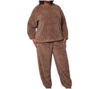 Flodxo Pyjama moelleux pour femme - Grande taille - Pyjama d'hiver chaud - En polaire épaisse et douce - 2 pièces - Vêtements de détente surdimensionnés à capuche - Bas en peluche ample - Vêtements de